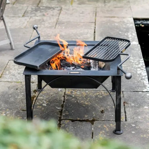 Firepits UK Box D Fire Pit with Two Swing Arm BBQ Racks
