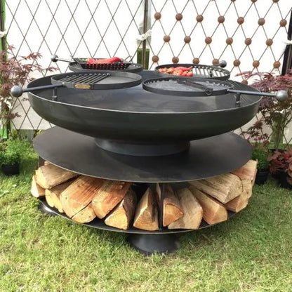 Firepits UK Ring of Logs 120cm Fire Pit with Four Swing Arm BBQ Racks